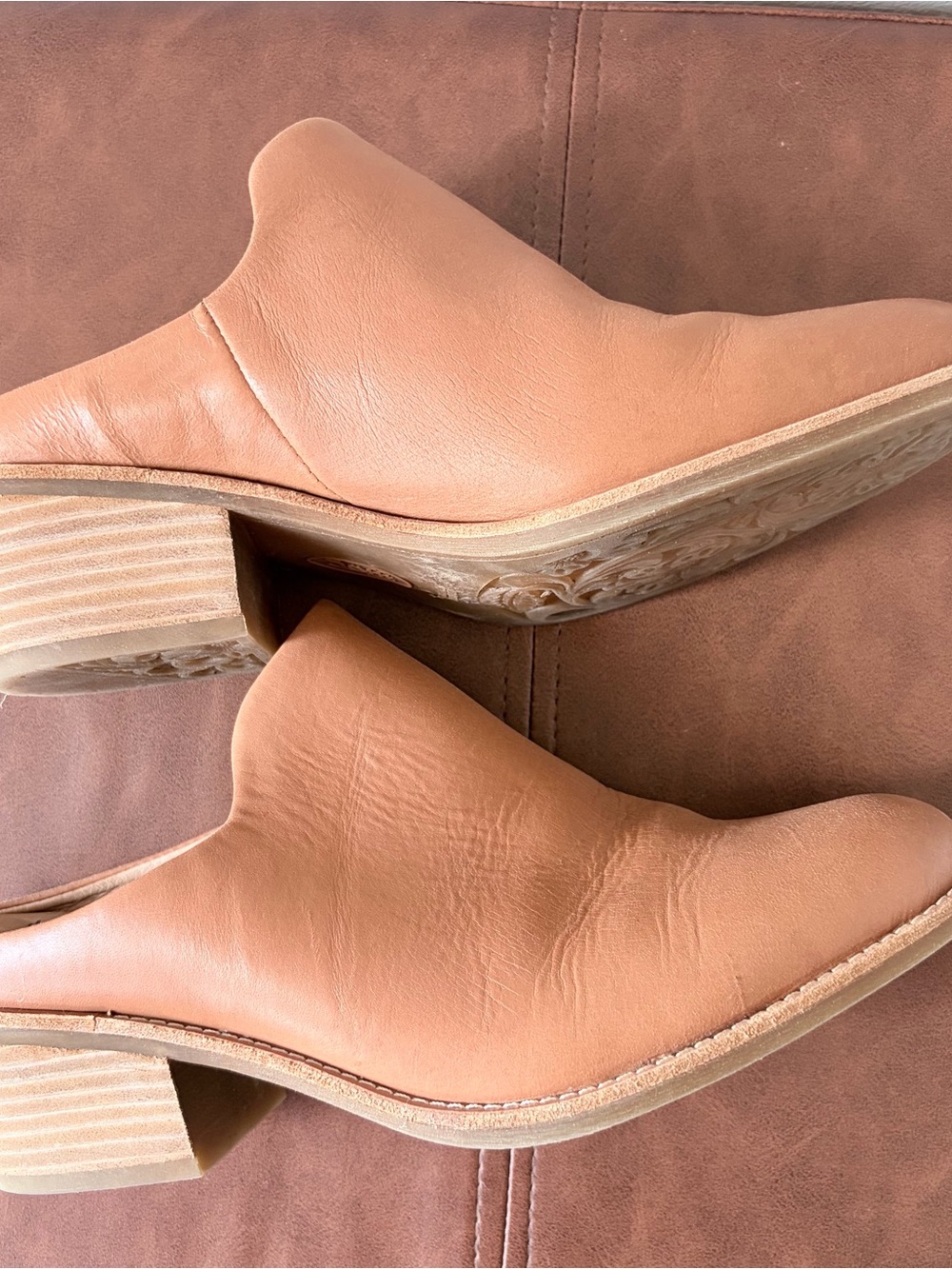 Sofft Leather Mules Tan Nude Slip On Heeled Clogs Size 11M